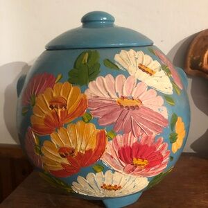 Vintage Floral pottery- Blue with Multicolor Flowers